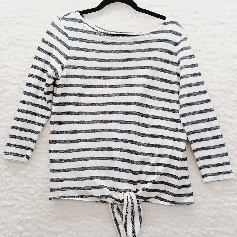 Blouse Old Navy Stripe Black Beige Coastal French Girl Nautical Cruise Size S